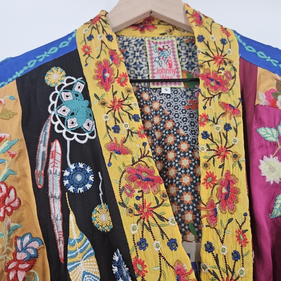 Johnny Was Floral Embroidered Silk Open Front Kimono Cardigan - Picture 9 of 16